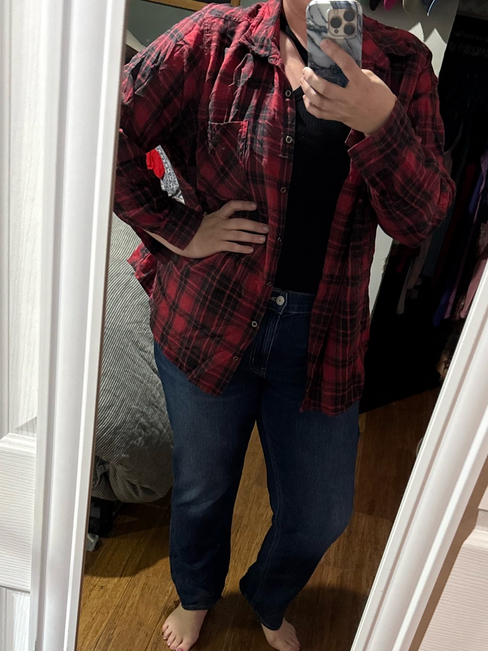 Red & Black Plaid Button-Up Shirt